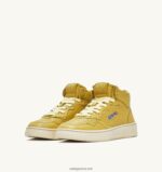 Autry γυναίκες Ολυμπιονίκης μεσαία αθλητικά παπούτσια σε απαλό δέρμα κατσίκας κίτρινο ίριδας 04FXF229 - Image 2