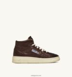 Autry γυναίκες Ολυμπιονίκης mid sneakers σε έβενο καφέ πλαστικοποιημένο δέρμα κατσίκας 04FXF210