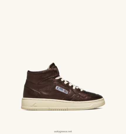 Autry γυναίκες Ολυμπιονίκης mid sneakers σε έβενο καφέ πλαστικοποιημένο δέρμα κατσίκας 04FXF210