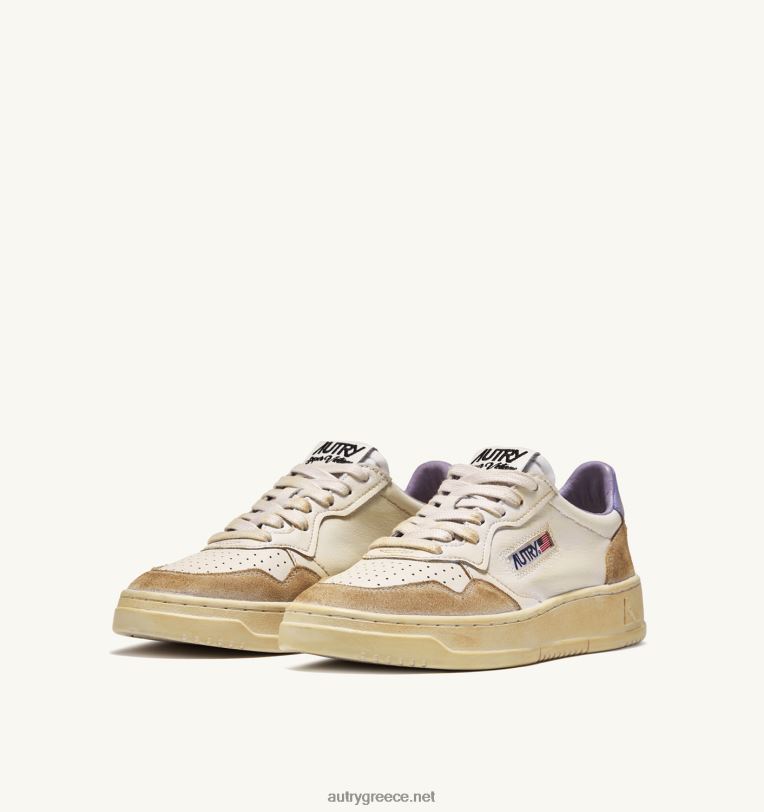 Autry γυναίκες σούπερ vintage χαμηλά sneakers σε κιτρινωπό εφέ δέρμα λευκό και λεβάντα 04FXF267 - Image 2