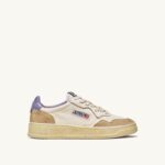 Autry γυναίκες σούπερ vintage χαμηλά sneakers σε κιτρινωπό εφέ δέρμα λευκό και λεβάντα 04FXF267