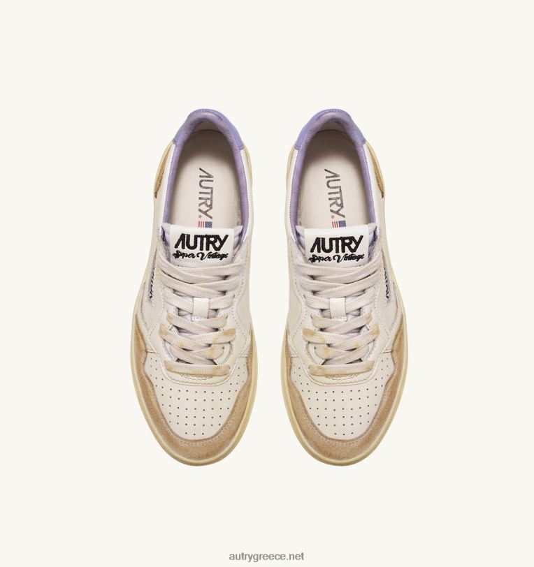 Autry γυναίκες σούπερ vintage χαμηλά sneakers σε κιτρινωπό εφέ δέρμα λευκό και λεβάντα 04FXF267 - Image 5