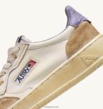 Autry γυναίκες σούπερ vintage χαμηλά sneakers σε κιτρινωπό εφέ δέρμα λευκό και λεβάντα 04FXF267 - Image 6