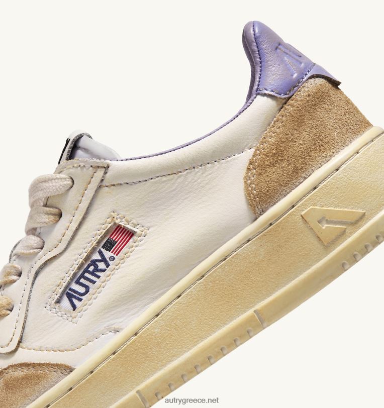 Autry γυναίκες σούπερ vintage χαμηλά sneakers σε κιτρινωπό εφέ δέρμα λευκό και λεβάντα 04FXF267 - Image 6
