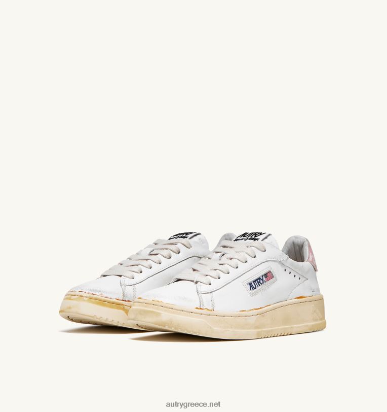 Autry γυναίκες Χαμηλά vintage sneakers ντάλας με φινίρισμα κόλλας σε λευκό δέρμα και ροζ πούδρα 04FXF262 - Image 2