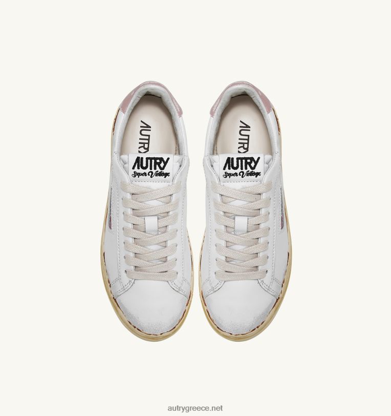 Autry γυναίκες Χαμηλά vintage sneakers ντάλας με φινίρισμα κόλλας σε λευκό δέρμα και ροζ πούδρα 04FXF262 - Image 5