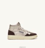 Autry γυναίκες medalist mid sneakers σε πλατινέ και καφέ δέρμα και σουέτ 04FXF235