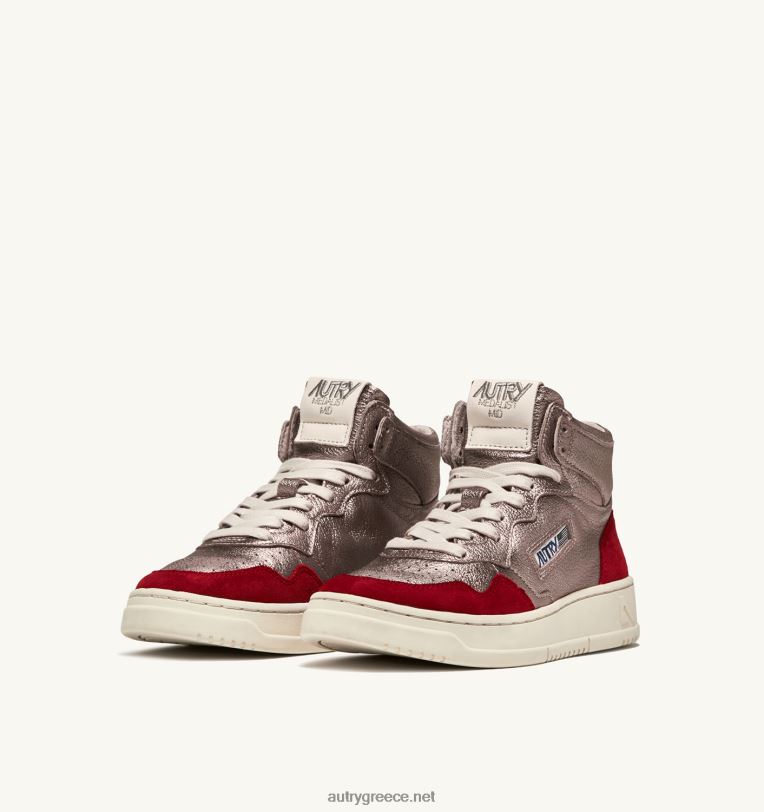 Autry γυναίκες medalist mid sneakers σε χάλκινο καφέ και κόκκινο δέρμα και σουέτ 04FXF234 - Image 2