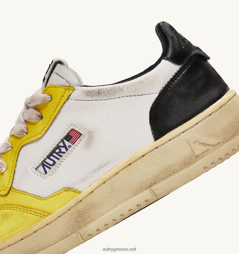 Autry γυναίκες super vintage χαμηλά sneakers σε δερμάτινο λευκό μαύρο και κίτρινο 04FXF202 - Image 6