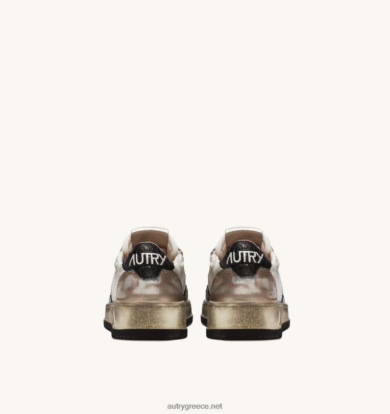Autry γυναίκες super vintage χαμηλά sneakers σε διχτυωτό και σουέντ λευκό και oro 04FXF199 - Image 3