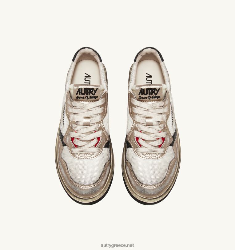 Autry γυναίκες super vintage χαμηλά sneakers σε διχτυωτό και σουέντ λευκό και oro 04FXF199 - Image 5