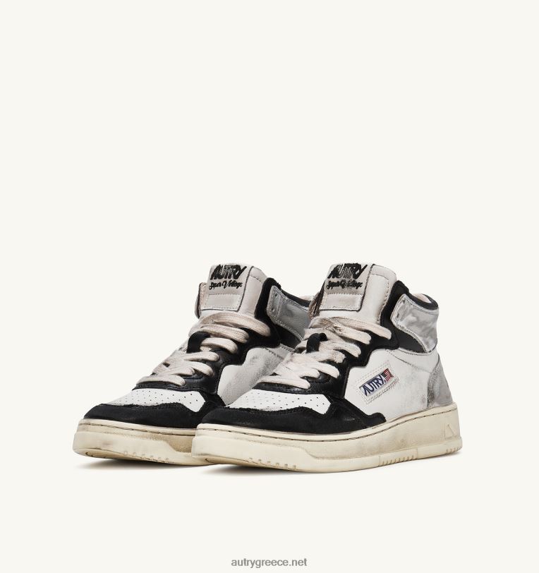 Autry γυναίκες super vintage mid sneakers σε δερμάτινο λευκό μαύρο και ασημί 04FXF204 - Image 2