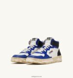 Autry γυναίκες super vintage mid sneakers σε δερμάτινο λευκό μπλε και μαύρο 04FXF203 - Image 2