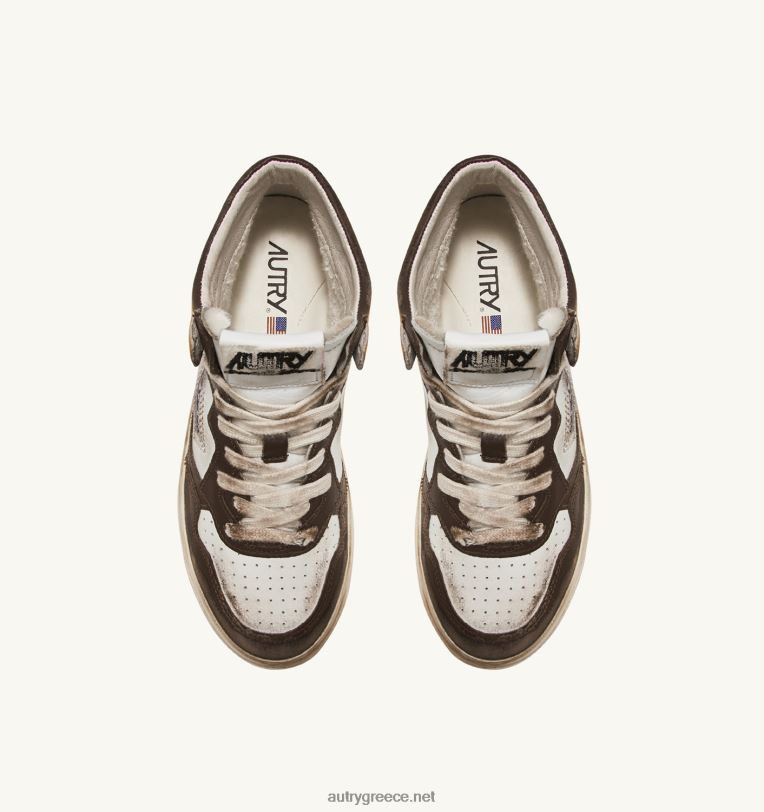 Autry γυναίκες super vintage mid sneakers σε δερμάτινο λευκό καφέ και μελί 04FXF205 - Image 5