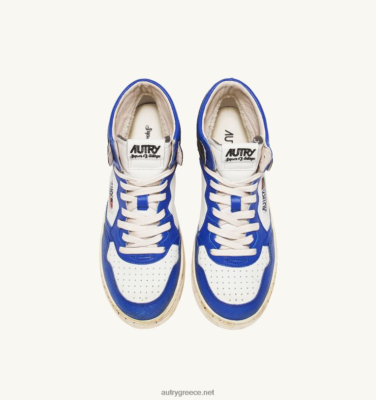 Autry γυναίκες super vintage mid sneakers σε δερμάτινο λευκό μπλε και μαύρο 04FXF203 - Image 5