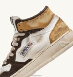 Autry γυναίκες super vintage mid sneakers σε δερμάτινο λευκό καφέ και μελί 04FXF205 - Image 6