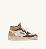 Autry γυναίκες super vintage mid sneakers σε δερμάτινο λευκό καφέ και μελί 04FXF205